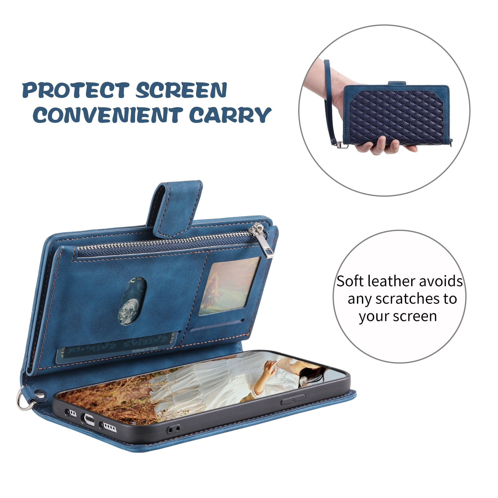 Wallet Case for Samsung Galaxy A12 5G (6.5 Inch) with Kickstand Card Slots Wrist Strap Case, Magnetic Shockproof Flip Phone Cover for Samsung Galaxy A12 5G,Blue