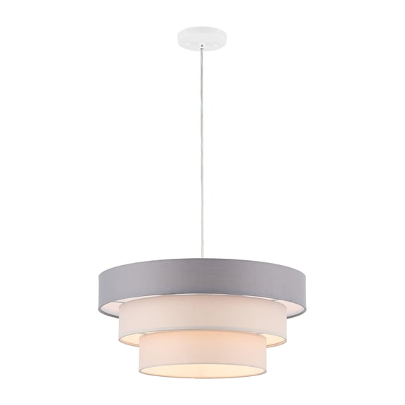 SAFAVIEH Clelia LED Grey Fabric Pendant Light with Grey Linen Shade