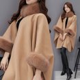 thumbnail image 6 of comerut Women Cape Coat Solid Color Faux Fur Collar Autumn Winter Warm Loose-fitting Mid-length Poncho Coat for Daily Wear, 6 of 8
