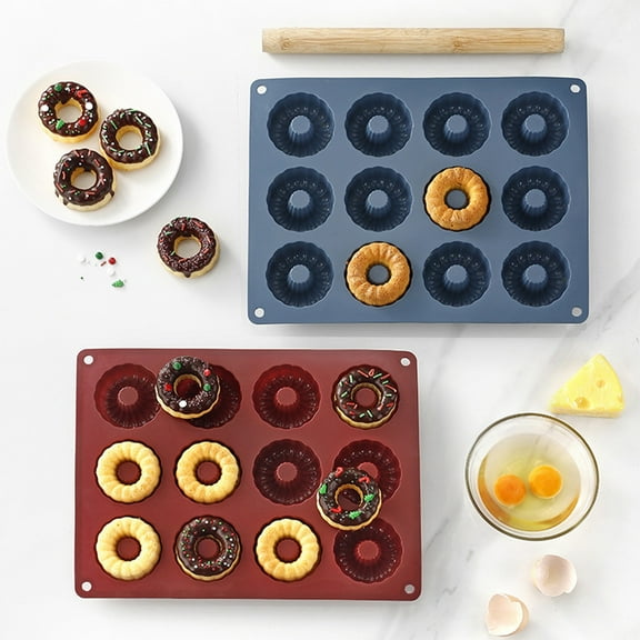 12 Cup Silicone Donuts Mold, Non-stick Muffin Pan, Microwave Safe, Food Grade Silicone Dessert Molds for Chocolate Cake Donuts