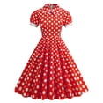 thumbnail image 2 of SELONE Vintage Dress for Women Midi Short Sleeve Polka Dot Solid Temperament Contrast High Neck Doll Collar Lapel Mid Length for Prom Evening Party Graduation Tea Birthday Travel Photography Red S, 2 of 9