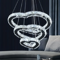FRIXCHUR Modern Crystal Chandelier, Contemporary 3 Rings Heart-Shaped Led Ceiling Lights Fixtures Adjustabl Stainless Steel Hanging Pendant Lighting for Living Room Bedroom Restaurant