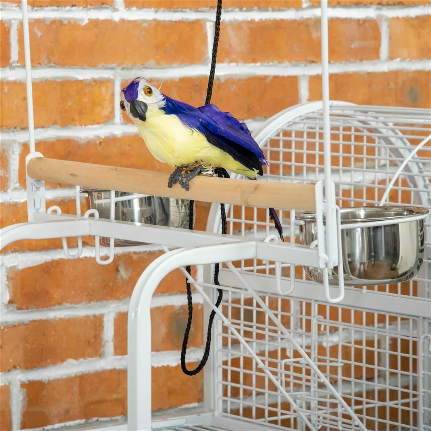 Kadyn 64" Height Large Flight Cage, Bird Cage with Rolling Stand, Hooks Above, Perch, Tray, Food Cups for Parrots Conures Lovebird Cockatiel Parakeets, White