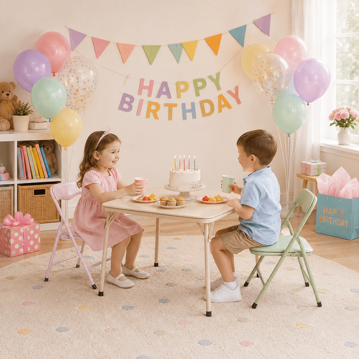 Homy Casa 3-Piece Kids Table and Chairs Set, Folding Activity Table for Toddlers Arts Crafts Playroom Preschool