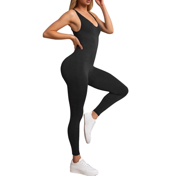 DHFJKG Jumpsuits For Women Workout Backless Spaghetti Strap Leggings Scoop Neck Low Cut Yoga Romper One-Pieces Seamless Gym Clothes Versatile Onesie