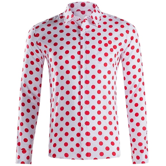 Zszcpp Men'S Button Down Shirts Polka Dot T-Shirt Lapel Street Daily Loose Short Sleeved Shirt Casual Tops Blouses