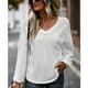 thumbnail image 3 of Camisa blanca holgada con bolsillo en el pecho para el trabajo y las vacaciones, talla S, cuello en V, manga larga, para mujer, 3 of 8
