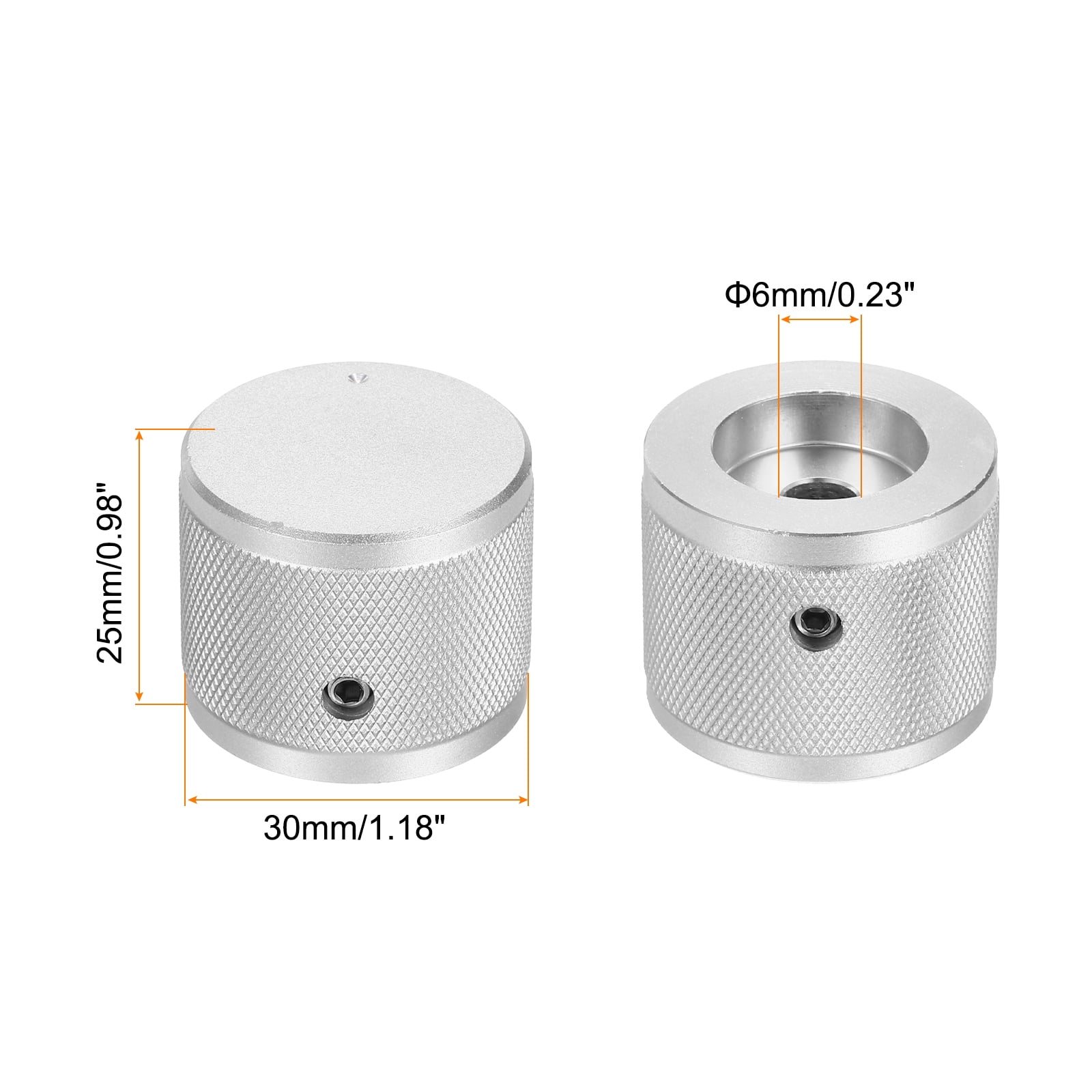 Uxcell 4 Pcs Aluminium Potentiometer Knobs, 1/4" (6mm) Universal Volume Tone Control Knobs with Round Dot Indicator for Guitar, Bass, 1" Silver