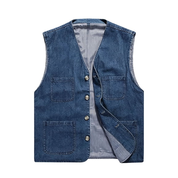 Jackets for Men, Summer Men's Casual Denim Cotton Utility V Neck Vest, Outdoor Button Up Sleeveless Vest, Hiking Fishing Outwear