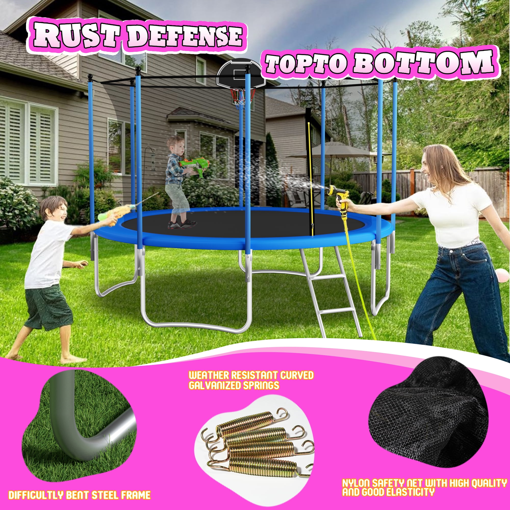 Shengchao Trade 1000LBS 12FT Trampoline for Adults and Kids,Trampoline with Enclosure,Basketball Hoop, Light,Recreational Trampoline with Ladder, Heavy Duty Trampoline Capacity for 4-6 Kids