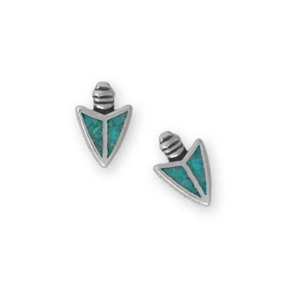 Oxidized Sterling Silver Turquoise Chip Inlay Arrowhead Stud Earrings