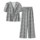 thumbnail image 3 of Conjunto de pantalón largo estampado para mujer, camisa de manga corta con cordones, pantalones informales, 2 piezas, verano 2024, 3 of 5