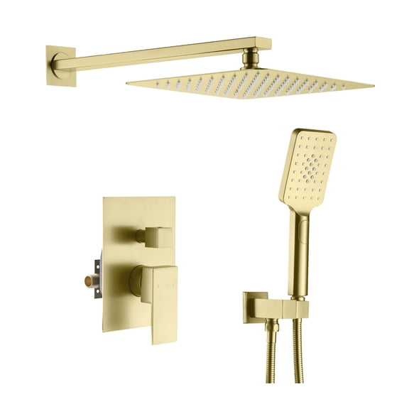 Kibi USA Cube Pressure Balanced 2-Function Shower System with Rough-In Valve Brushed Gold Brushed
