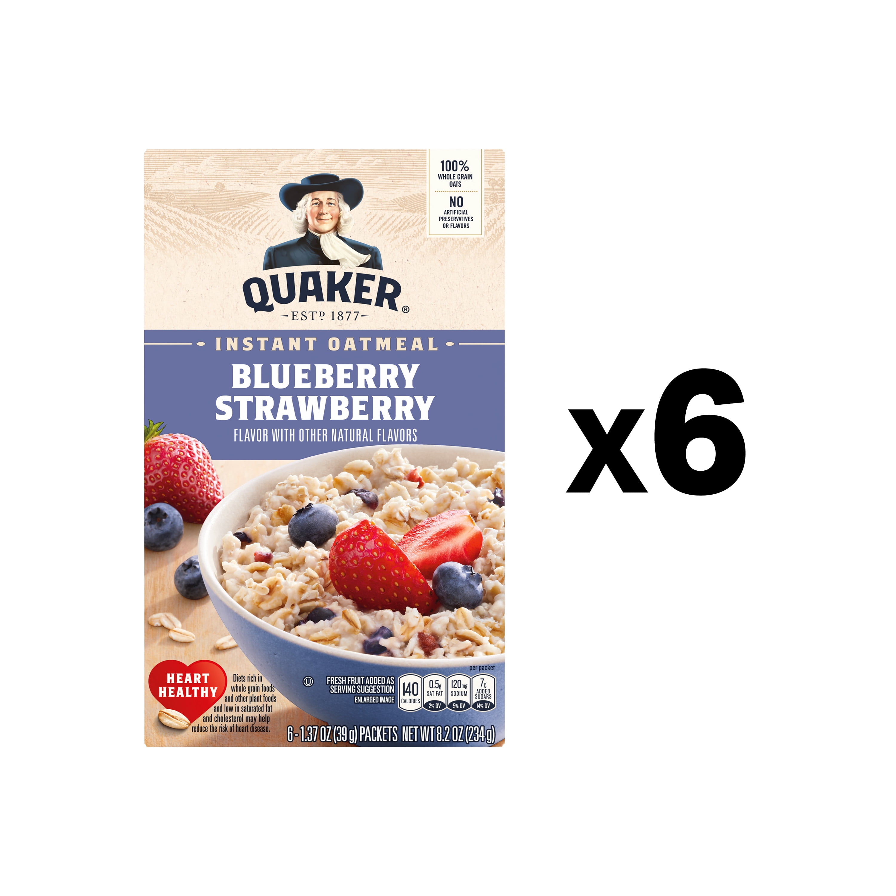 (6 pack) Quaker Instant Oatmeal, Blueberry & Strawberry, 1.37 oz Box, 6 Packets