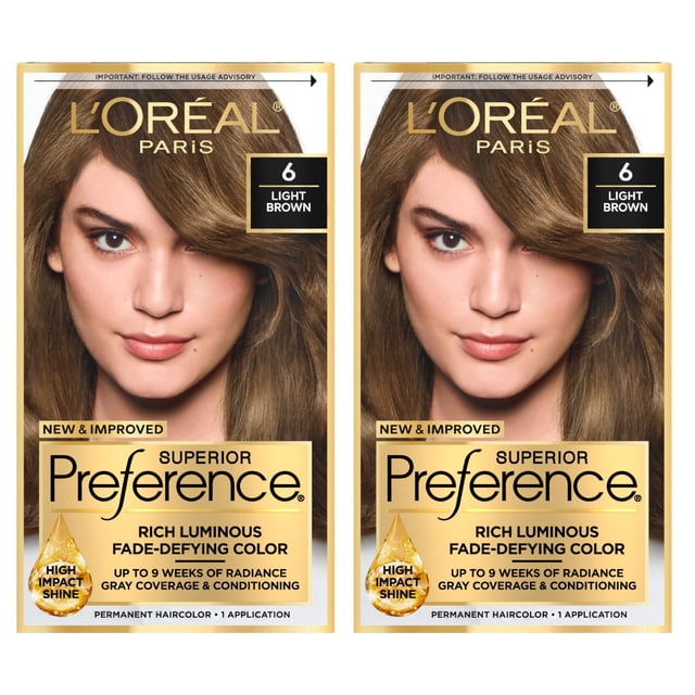 L'Oreal Paris Superior Preference Luminoso Color de cabello permanente que desafía la decoloración Tinte para el cabello para hasta 9 semanas de resplandor Marrón claro 6 1 Kit de tinte para el cabell