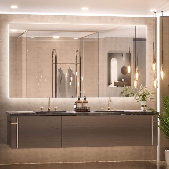 KeonJinn 48 in. W x 30 in. H Rectangular Frameless LED Light Anti-Fog Wall Bathroom Vanity Mirror with Backlit