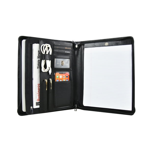 LeatherBelief Vegan Leather Padfolio with Zipper, Professional Business