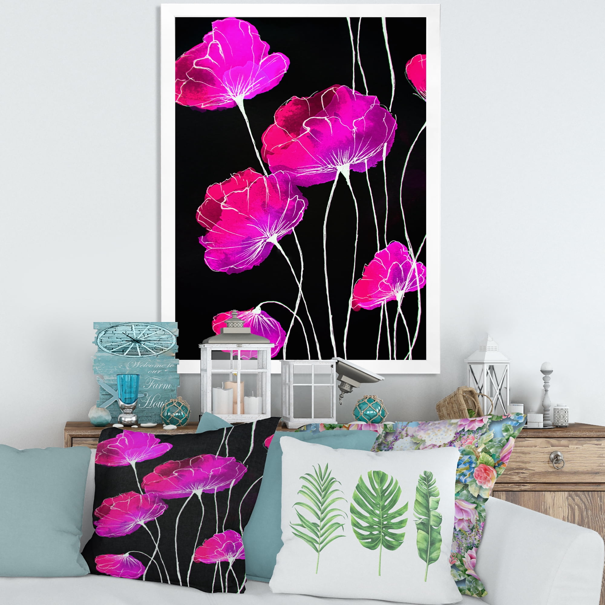 Designart 'Abstract Red Flower Detail On Black Background I' Traditional Framed Art Print