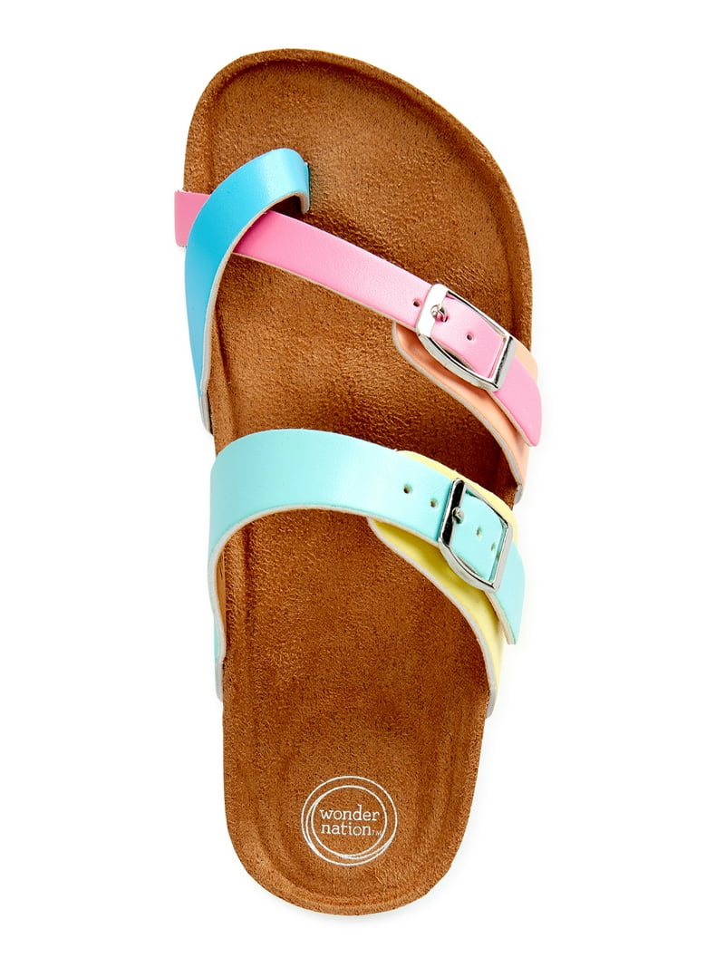 【WONDER WONDER】Slot Ribbed Color Unbalanced Tiered Midi SK Wonder Nation Colorblock Footbed Sandals - Girls Sandals