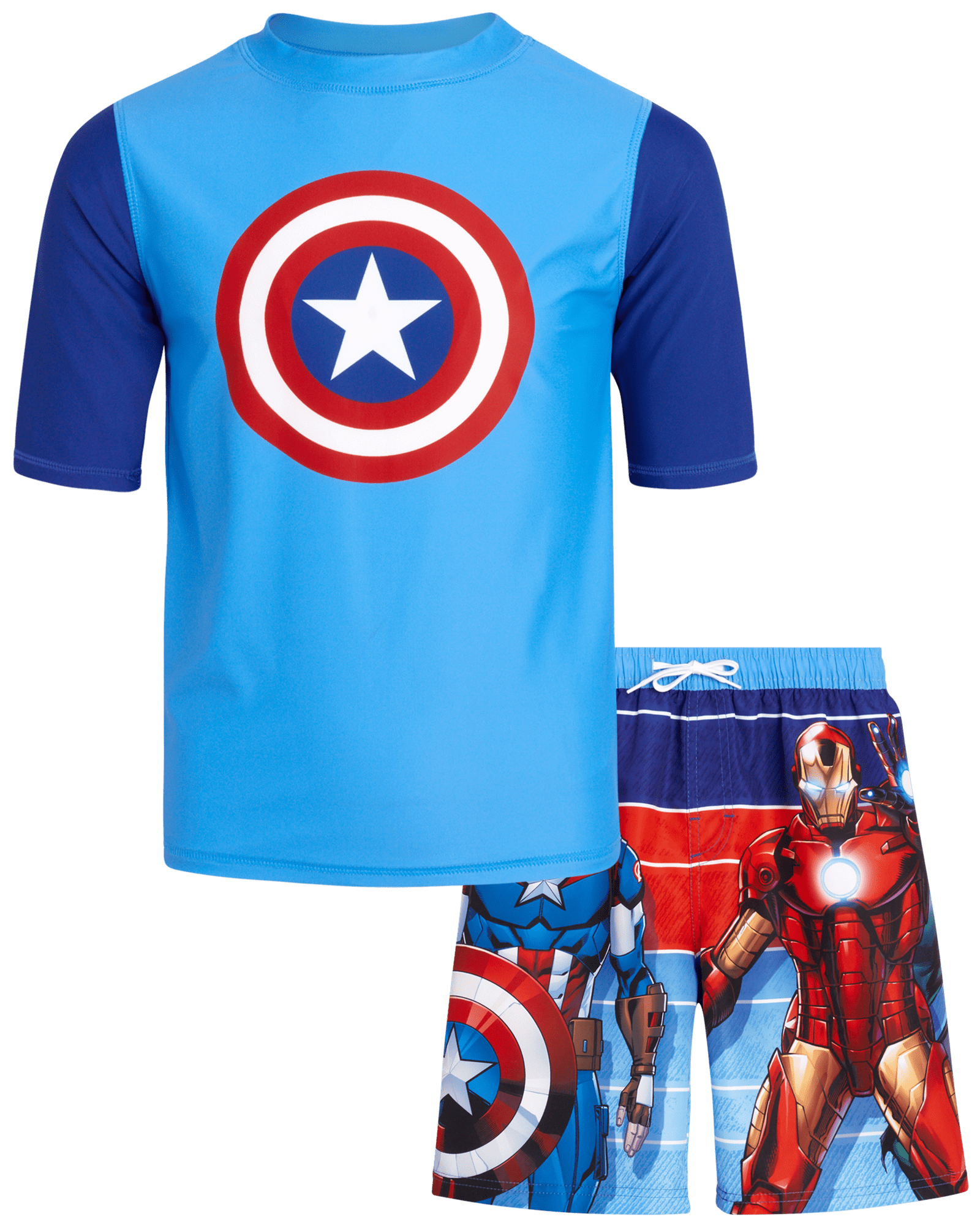 Boys Blue & Red Marvel Avengers Superhero Rash Guard Swimming Shirt 