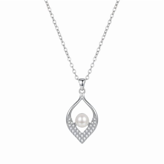RAYMONS OVERSEAS-Silver Tone Pearl Teardrop Pendant Necklace with Cubic Zirconia Accents Elegant Adjustable Chain Fashion Jewelry Gift for Women
