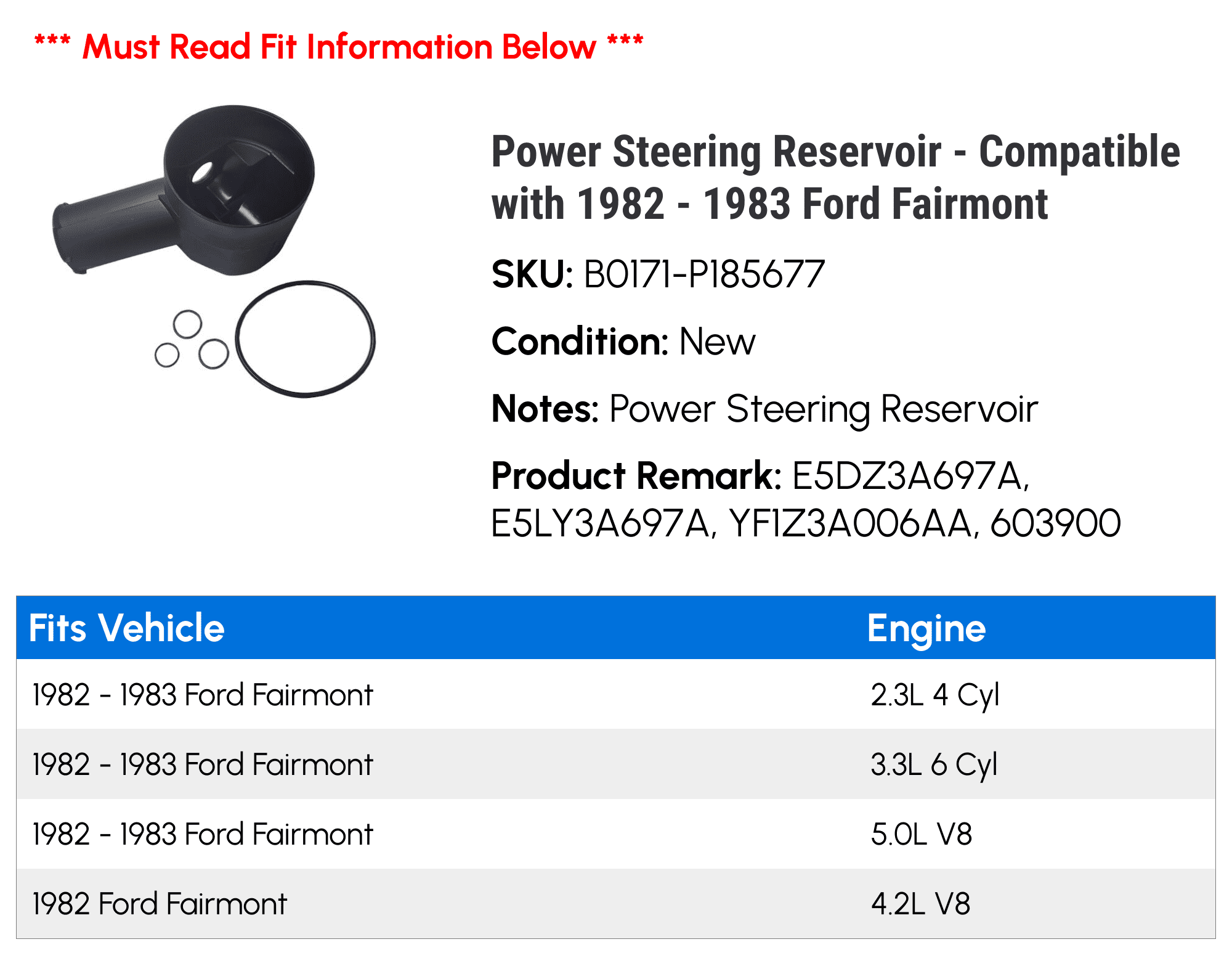 Power Steering Reservoir - Compatible with 1982 - 1983 Ford Fairmont