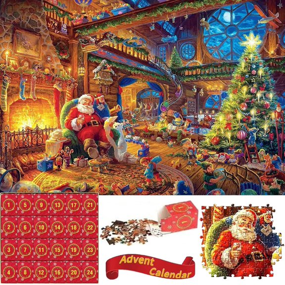 Advent Calendar 2024 Christmas Jigsaw Puzzles，1000 Pieces Christmas Countdown Puzzles,Christmas Scene 24 Days Jigsaw Puzzles Countdown Calendars，Christmas Celebration Puzzles