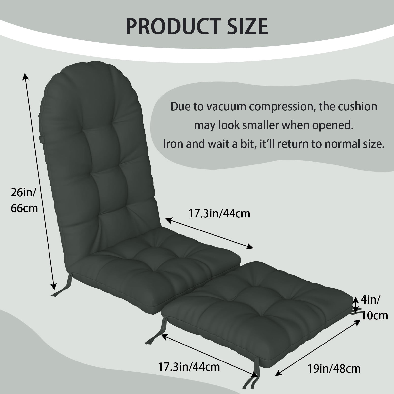 HONEY HOME Outdoor Adirondack Chair Cushions, 44x19x4 Inch Waterproof Rocking Chair Cushion and 17x19 Ottoman Cushion for Patio, Garden