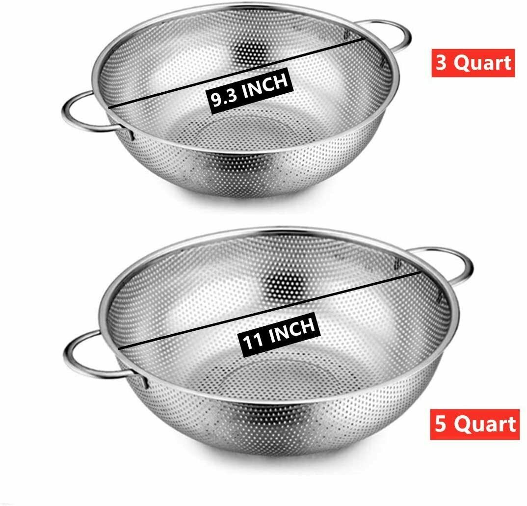 2 Piece Stainless Steel Mesh MicroPerforated Strainer Colander Set (3/