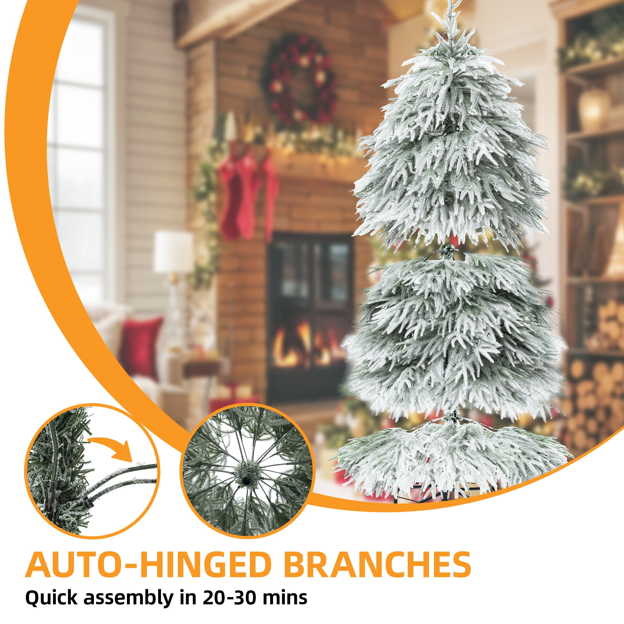 Uforic 7.5ft Pre-Lit Flocked Drooping Pampas Christmas Tree with 558 Branch Tips and 600 Lights