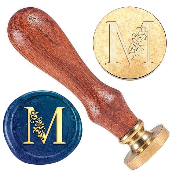 Initial Alphabet M Wax Seal Stamp Embossed Vine Letter Stamp Sealing Vintage Elegant Removable Brass Seal Wood Handle Wedding Invitations