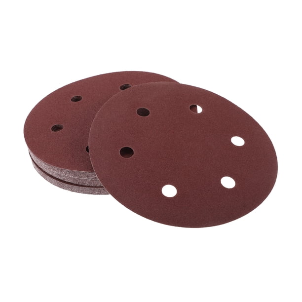 Discos de Lija Únicos Bargains 9" 6 Agujeros 80 Grano Reparación Automotriz Redondos Papel de Lija de Gancho y Bucle Papel Blanco Rojo 30 Pcs