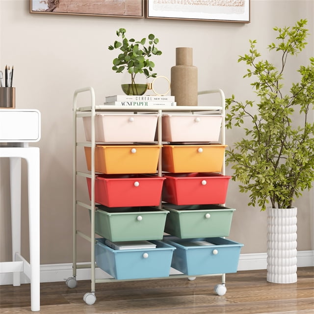Costway Carrito Móvil Multiusos con 10 Cajones Organizador de Herramientas para Álbumes de Recortes Sobre Ruedas 65,5 x 37 x 87 cm