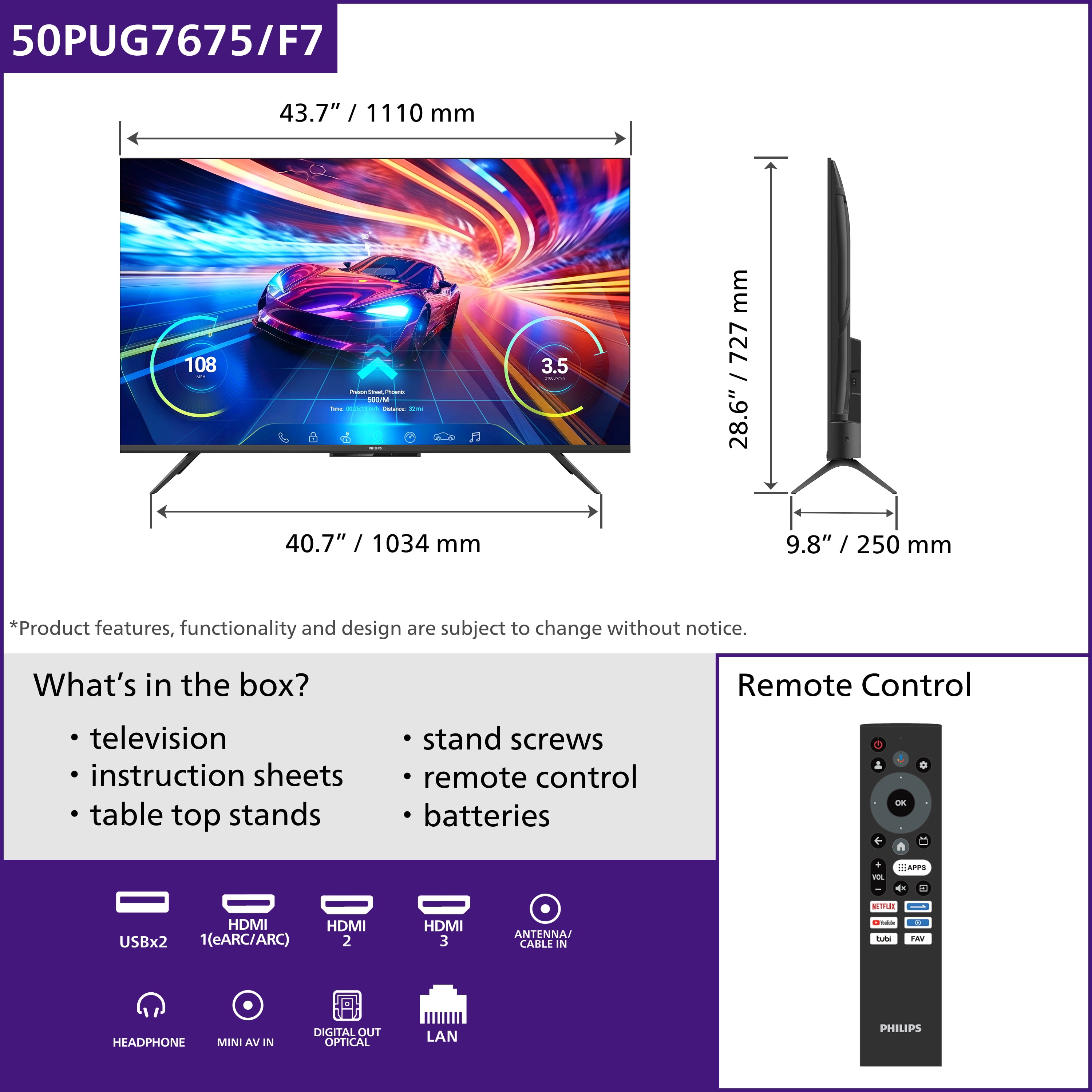 Philips 50" Class 144Hz QLED+ 4K UltraHD (2160p) Google + Gaming Smart TV (50PUG7675/F7)