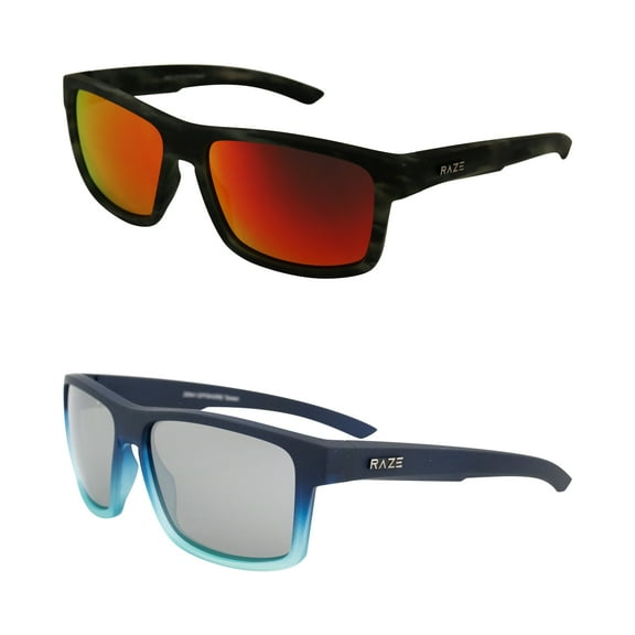 Raze Eyewear Offshore Sports & Boating Polarized Sunglasses for Men & Women Black Marble with Red Mirror & Navy to Light Blue Frame with Smoke Mirrored Lenses 2 Pack