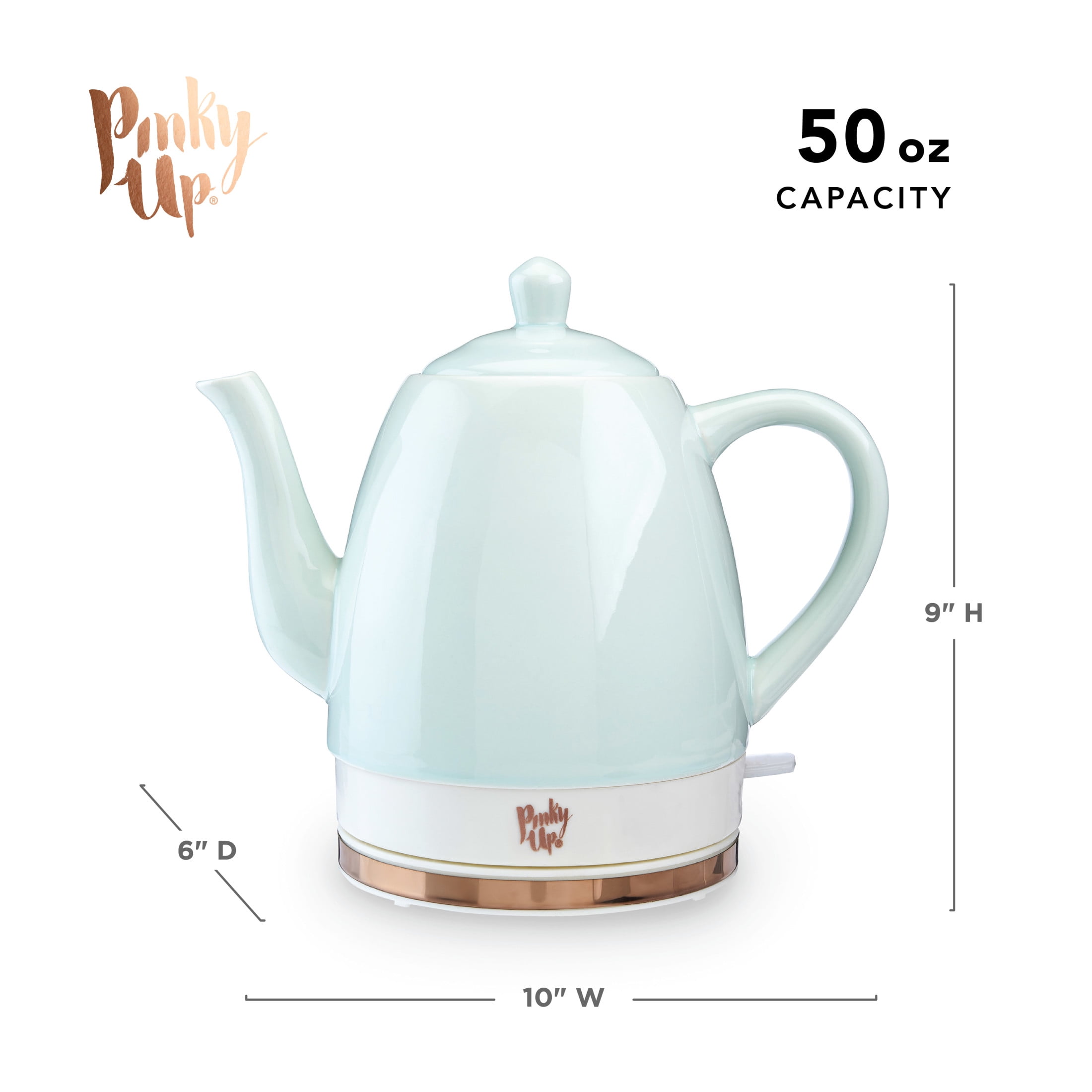 Pink Up Noelle Ceramic Electric Kettle for Hot Tea and Coffee, 1.5L, Mint