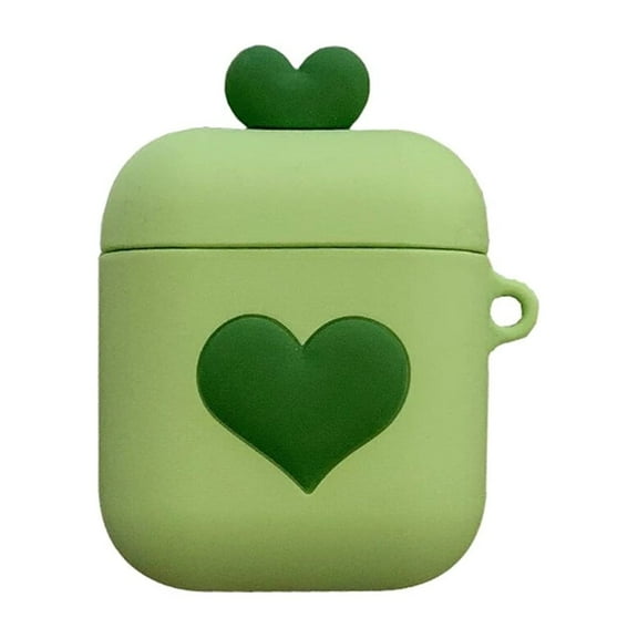 Love Heart Silicone Protect Cover  Wireless Earphone Case For Airpods (Green)