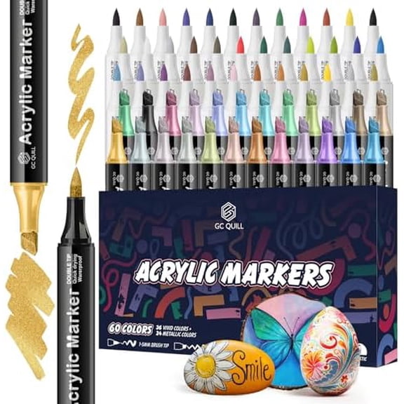 Acrylic Paint Markers- 60 Colors Dual Tip Paint Pens – Brush & Chisel Markers for Fabric, Rock Painting, Wood, Glass, Canvas – Acrylic Pen Set for DIY Art & Crafts GC-AM60$$Art & Craft