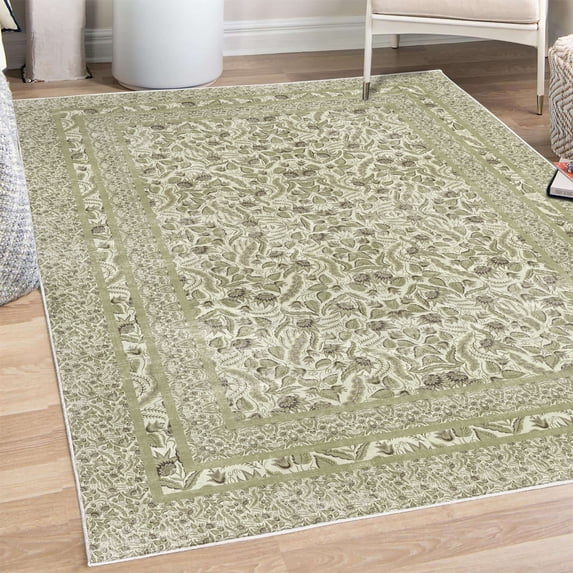 Folk Art Decorative Rug, Vintage Leaves Flowers and Ivy Branches in Nostalgic Earth Tones, Quality Carpet for Bedroom Dorm and Living Room, 6 Sizes, Pale Khaki, by Ambesonne