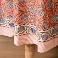 thumbnail image 5 of Hand Block Printed Tablecloth, Colorful Floral Print, Indian Artisan Handmade Art, Dining Room, Kitchen, Outdoor Party Decor, 100% Cotton, (Dark Salmon Pink, 90 Inches Round, 8 Napkins), 5 of 8
