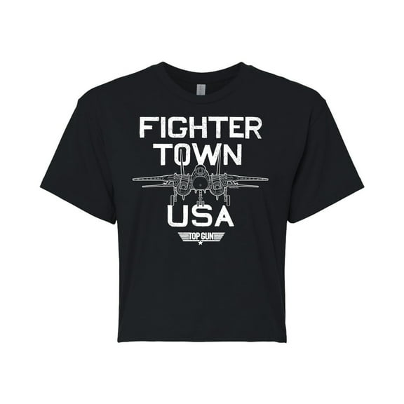 Top Gun - Property of Fighter Town - Juniors Cropped Cotton Blend T-Shirt