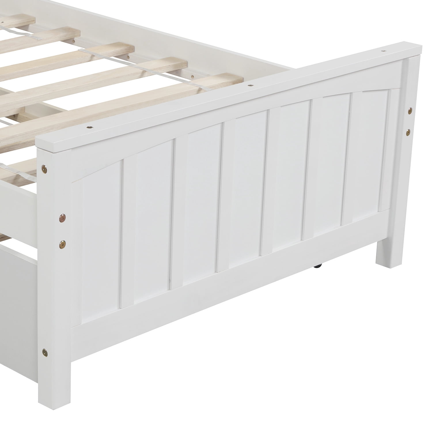 Gewnee Wood Twin Size Platform Bed with Trundle and Headboard for Kids,White