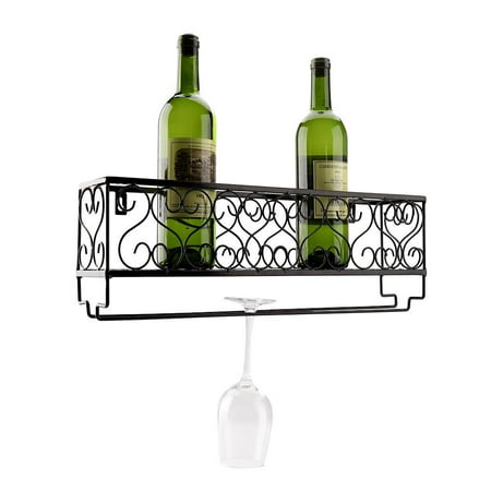 Wine Bottle Wine Glass Holder HERCHR Wine Holder Wall Mount Metal Wine Rack Bottle Champagne Glass Holder Storage Bar Accessory with Shelf, Wine Holder, Wall Mount Wine Holder ()