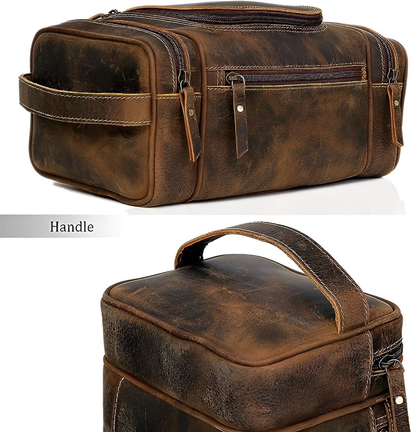 RUZIOON Genuine Leather Toiletry Bag for Men - Extra Large Leather Men's Toiletry Bag for Traveling Hanging, Real Leather Dopp Kit for Men Leather Shaving Bag for Travel