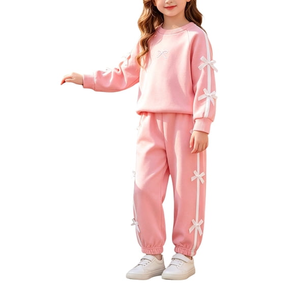 Likimi Child Toddler Girls Outfit Set Long Sleeve Bow Print Crew Neck Sweatshirt With Pants Soft Clothes Set Size 2-3 Years