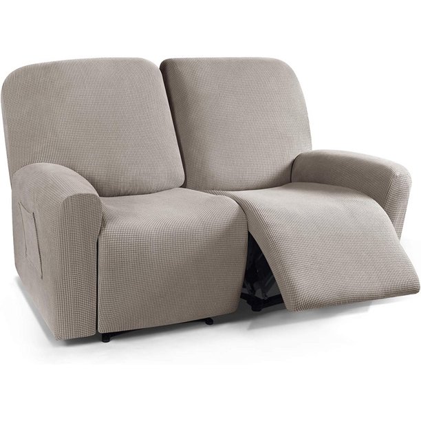 Nvzi Funda de sofá elástica de jacquard, funda de sofá de forro polar, funda de sillón reclinable para sala de estar, fácil de instalar, lavable, protector de sofá de 2 plazas (caqui)