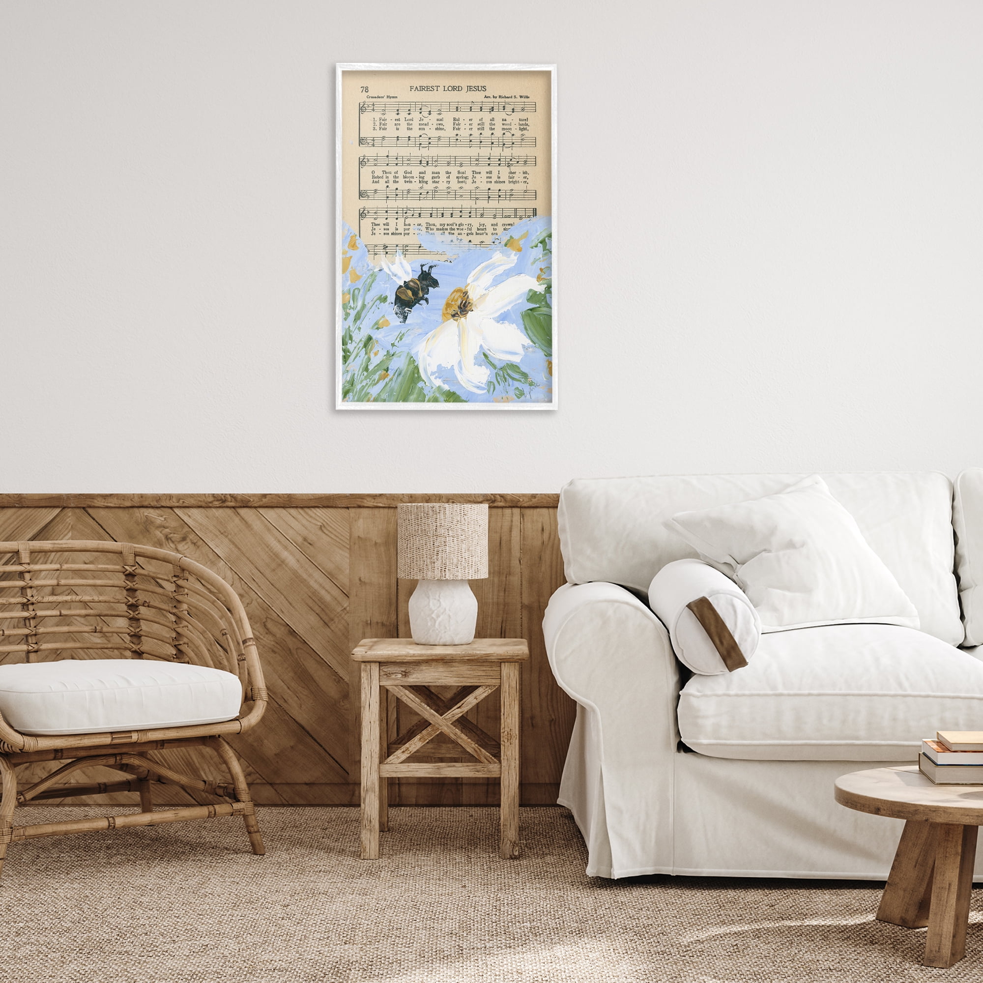 Stupell Industries Floral Music Hymn Religious Painting White Framed Art Print Wall Art, 20 x 30