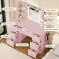 thumbnail image 3 of LIVELYGLOW Vanity Set with Smart LED Mirror, Makeup Vanity Desk with Power Outlet, Storage Drawers, Hairdryer Rack, Modern Dressing Table for Bedroom, Pink, 3 of 9