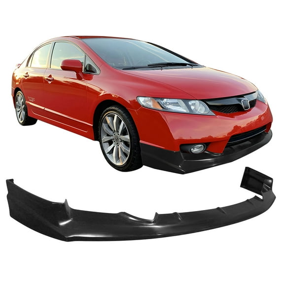 Ikon Motorsports Front Bumper Lip Compatible with 2009-2011 Honda Civic 4Dr Sedan Unpainted PU JS Style Air Dam Chin Spoiler Bodykit
