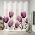 thumbnail image 6 of No Hook Shower Curtain, Rose Red Tulip Shower Curtains for Bathroom with See Through Top Window, Vintage Beige Spring Pastoral Flower Waterproof & Washable Bath Curtain 66"x72", 6 of 9
